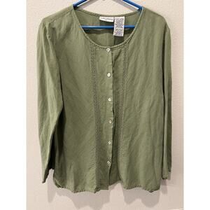 Tunic XL Kathy Ireland Green. Linen Blend. Mother Of Pearl Buttons. Beachy